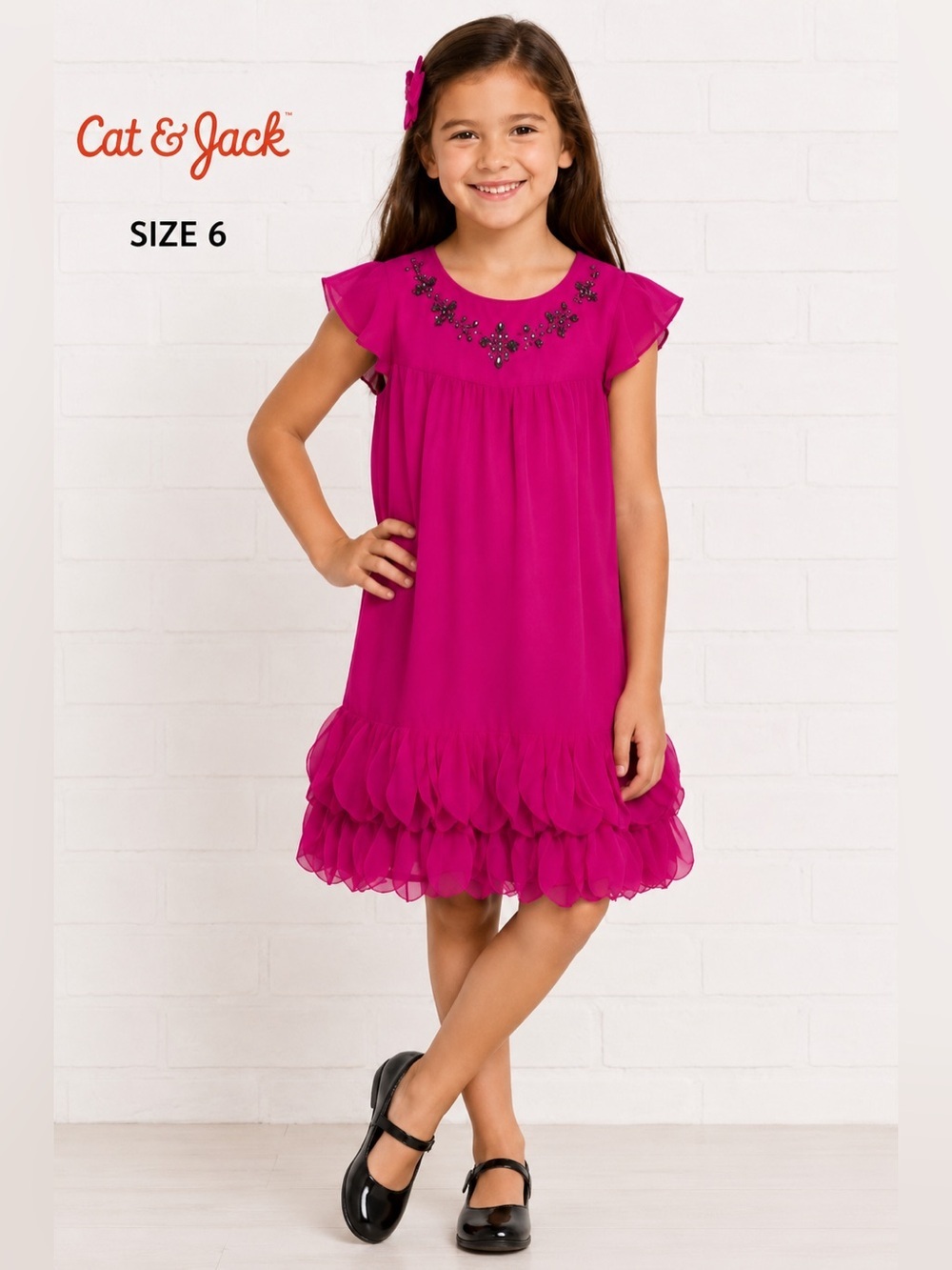 CAT & JACK girl’s fuchsia fashion chic dress /size 6